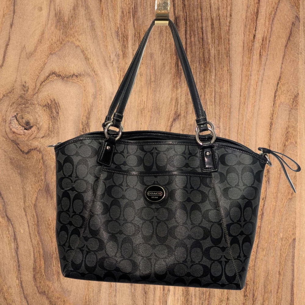 Coach Peyton F-18917 Signature Tote Black And Gray Trending Handbag